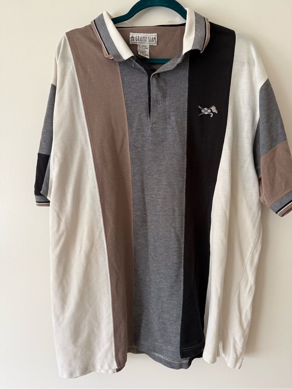 Grand Slam Men's Vertical Stripe Polo in Gray, Brown, White